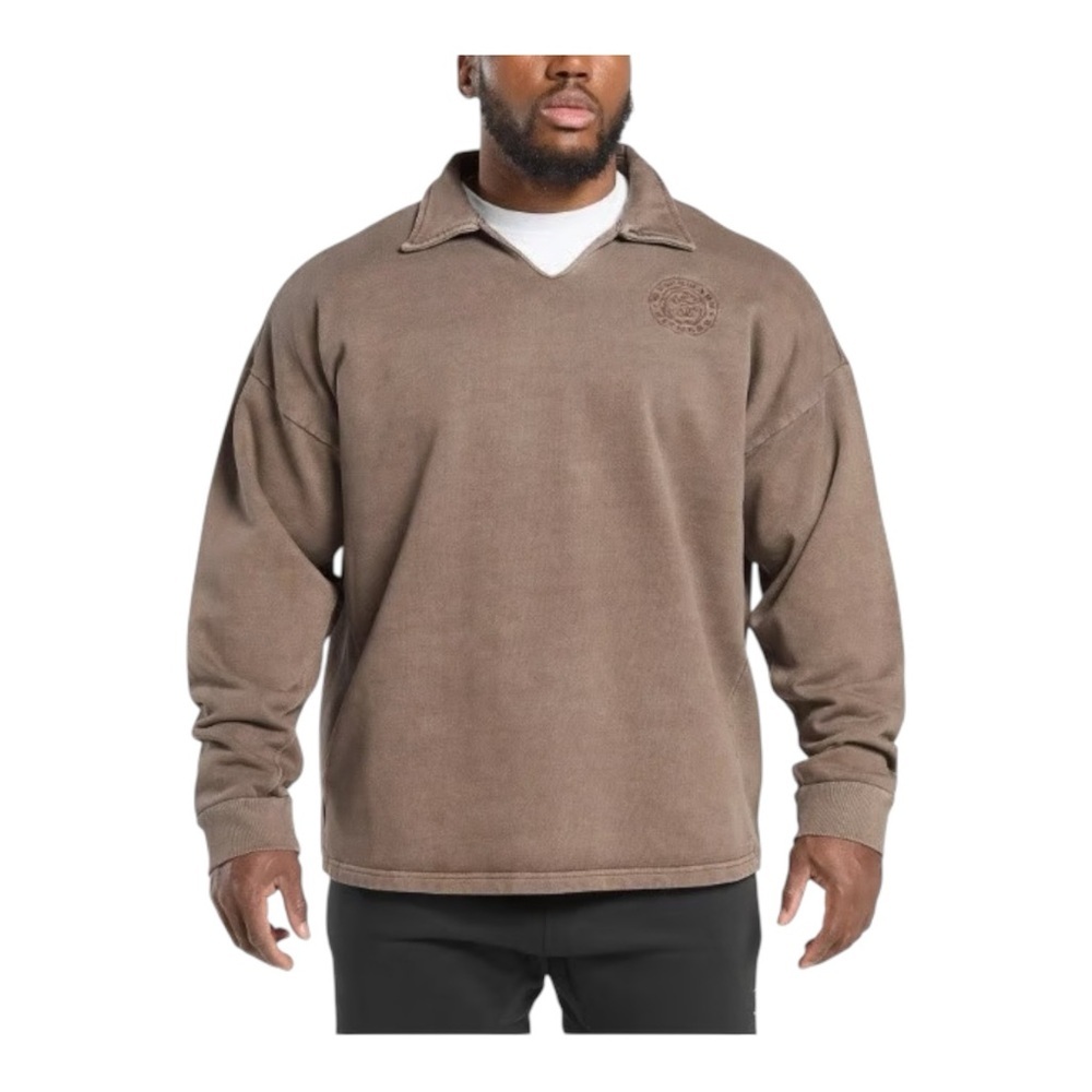 Gymshark Premium Legacy Pullover Sweatshirt Brown Taupe Mens M Oversized